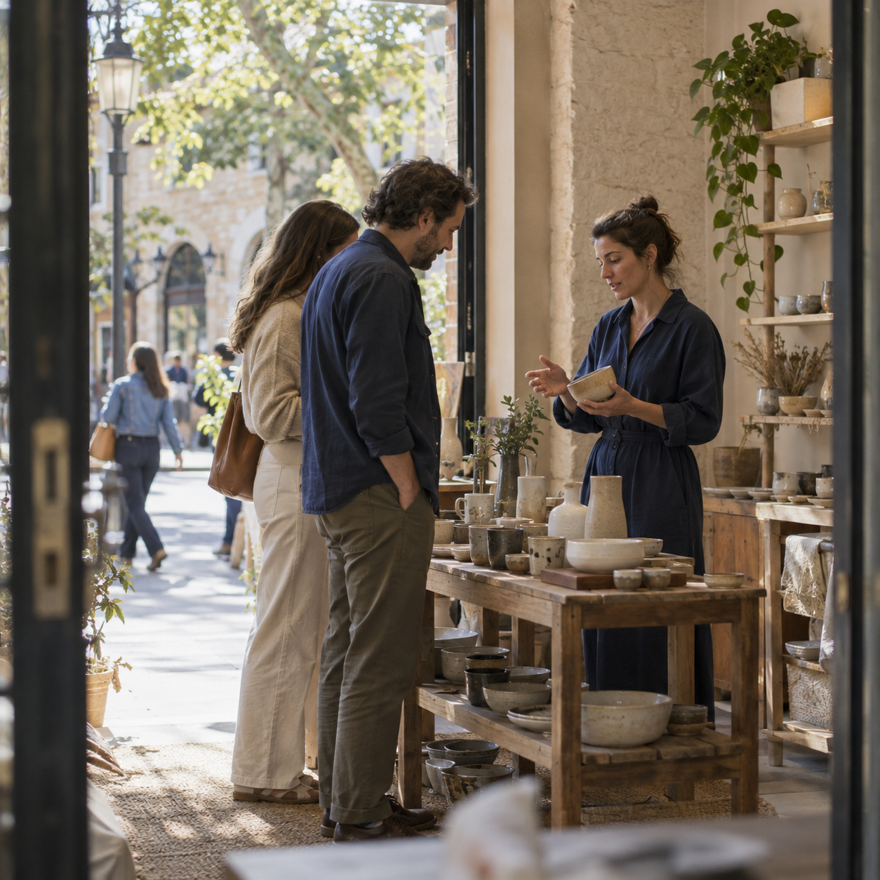 Illustrative scene of a shopkeeper helping customers